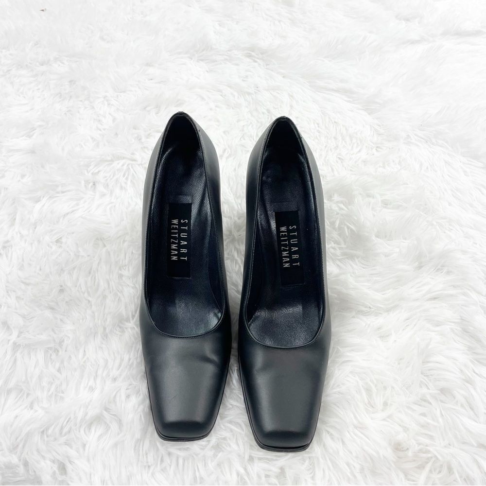 Stuart Weitzman Metallic Block Heel Square Toe Le… - image 2